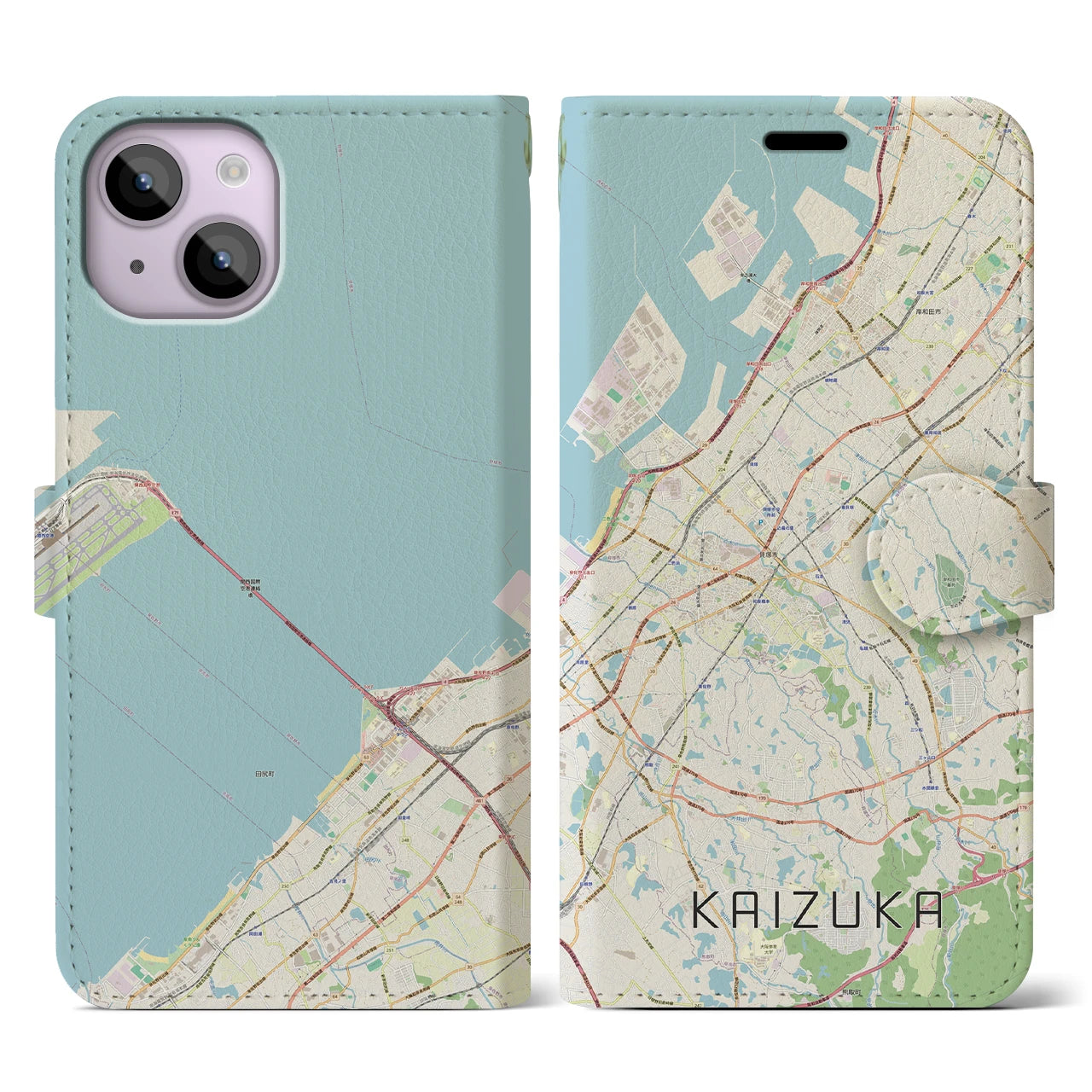 【貝塚(大阪府)】地図柄iPhoneケース(手帳タイプ)ナチュラル・iPhone 14 用
