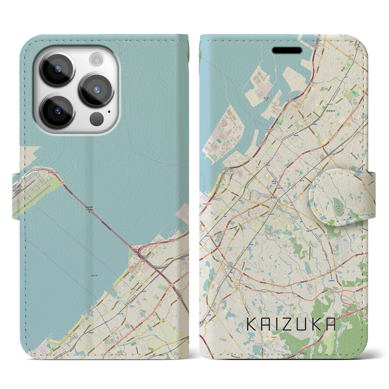【貝塚(大阪府)】地図柄iPhoneケース(手帳タイプ)ナチュラル・iPhone 14 Pro 用