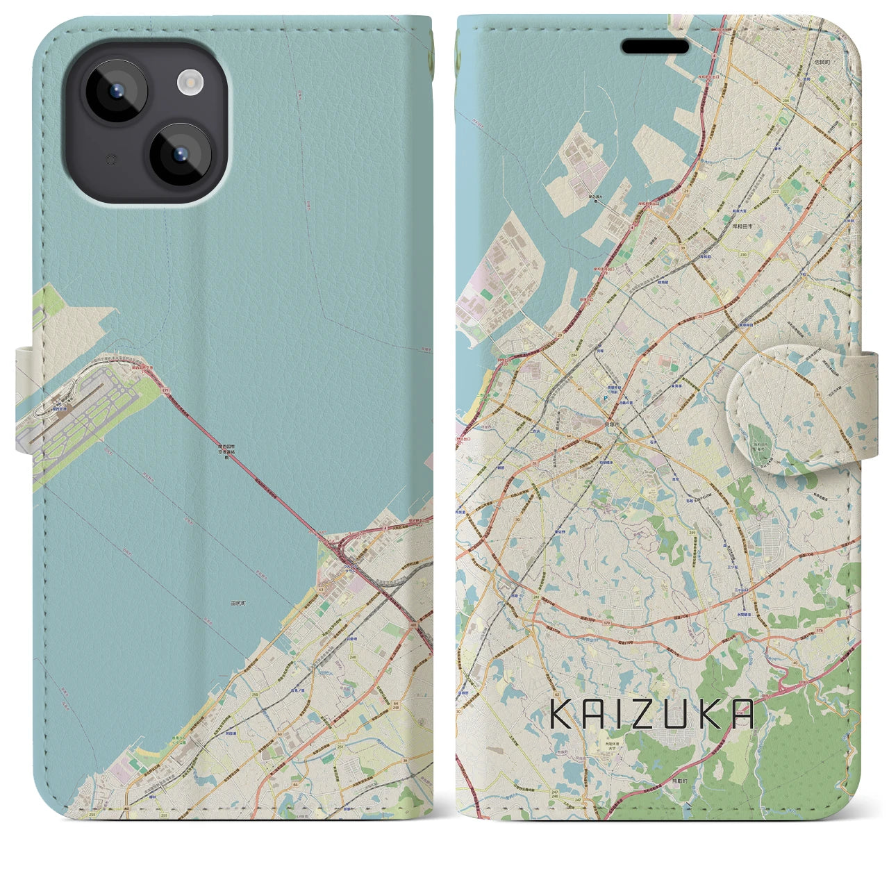 【貝塚(大阪府)】地図柄iPhoneケース(手帳タイプ)ナチュラル・iPhone 14 Plus 用