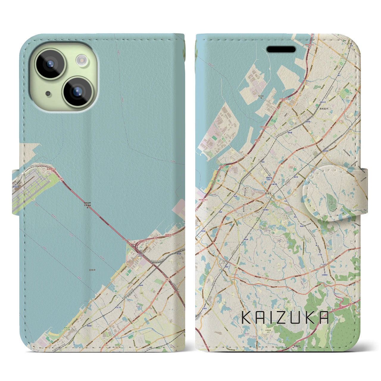【貝塚(大阪府)】地図柄iPhoneケース(手帳タイプ)ナチュラル・iPhone 15 用