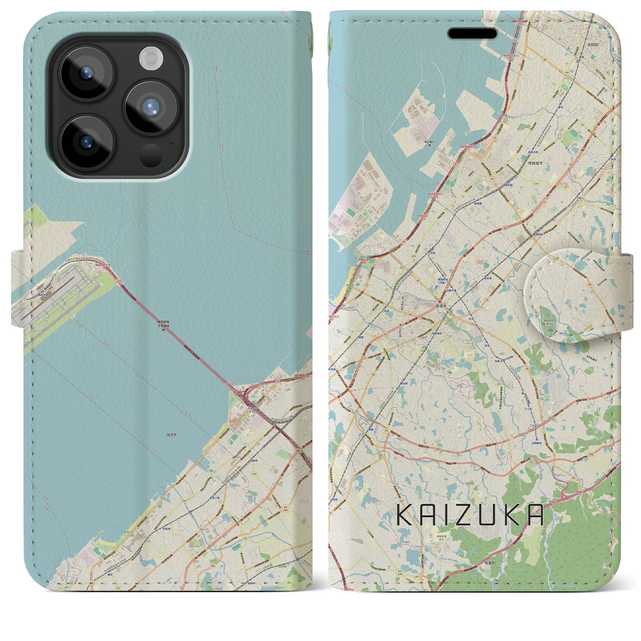 【貝塚(大阪府)】地図柄iPhoneケース(手帳タイプ)ナチュラル・iPhone 15 Pro Max 用