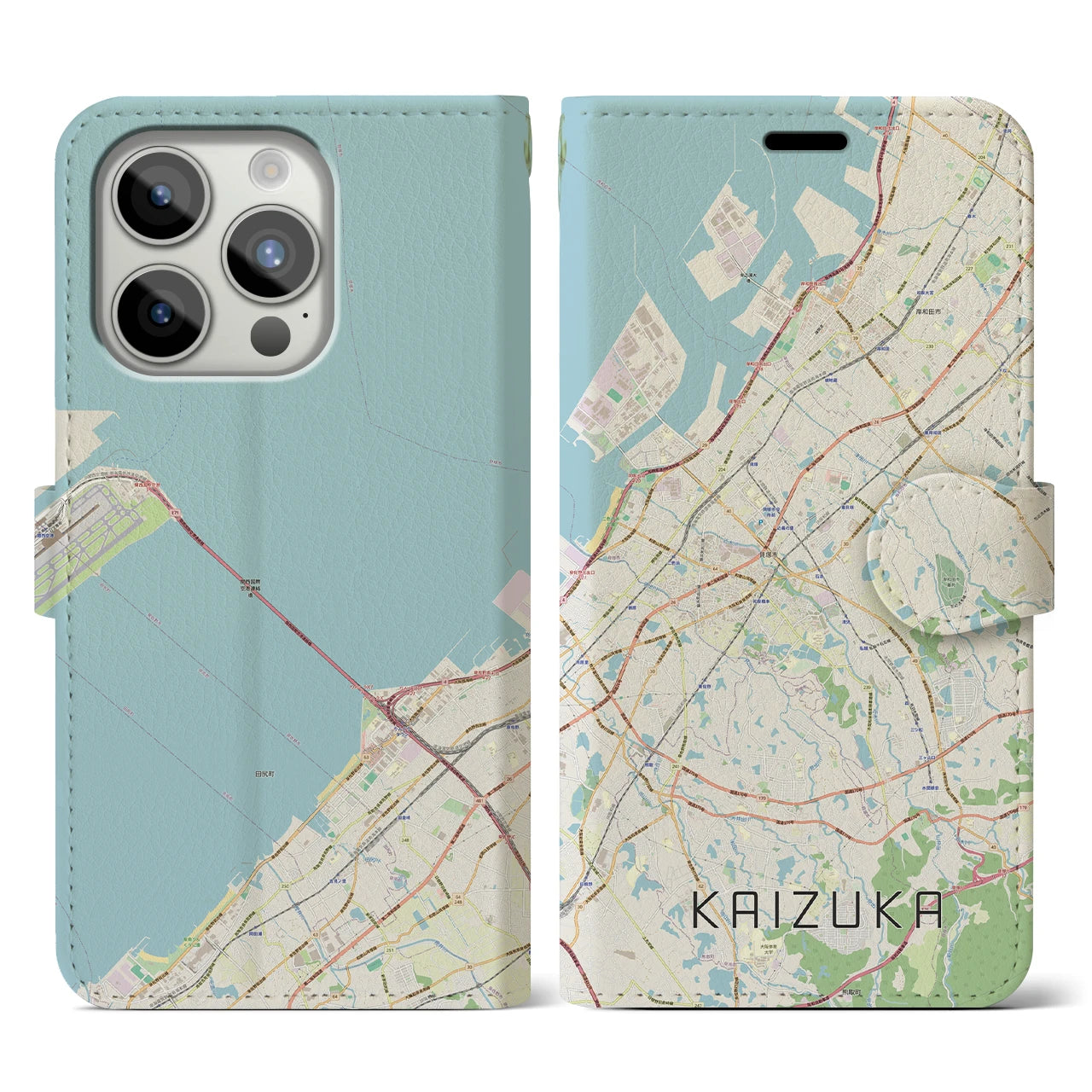 【貝塚(大阪府)】地図柄iPhoneケース(手帳タイプ)ナチュラル・iPhone 15 Pro 用