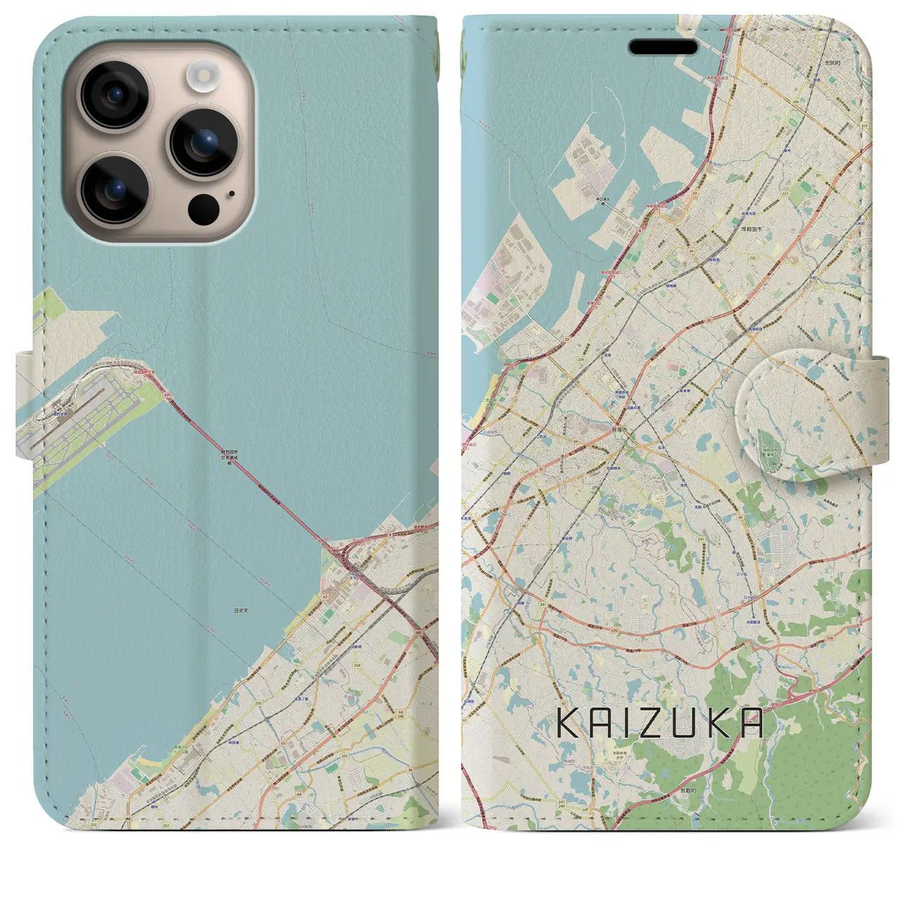 【貝塚(大阪府)】地図柄iPhoneケース(手帳タイプ)ナチュラル・iPhone 16 Plus 用