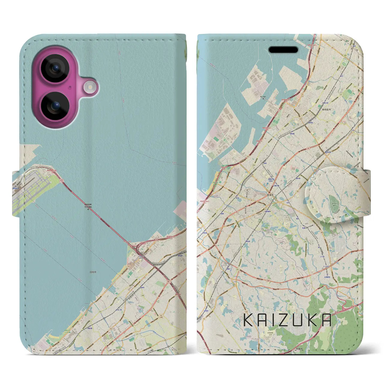 【貝塚(大阪府)】地図柄iPhoneケース(手帳タイプ)ナチュラル・iPhone 16 Pro 用