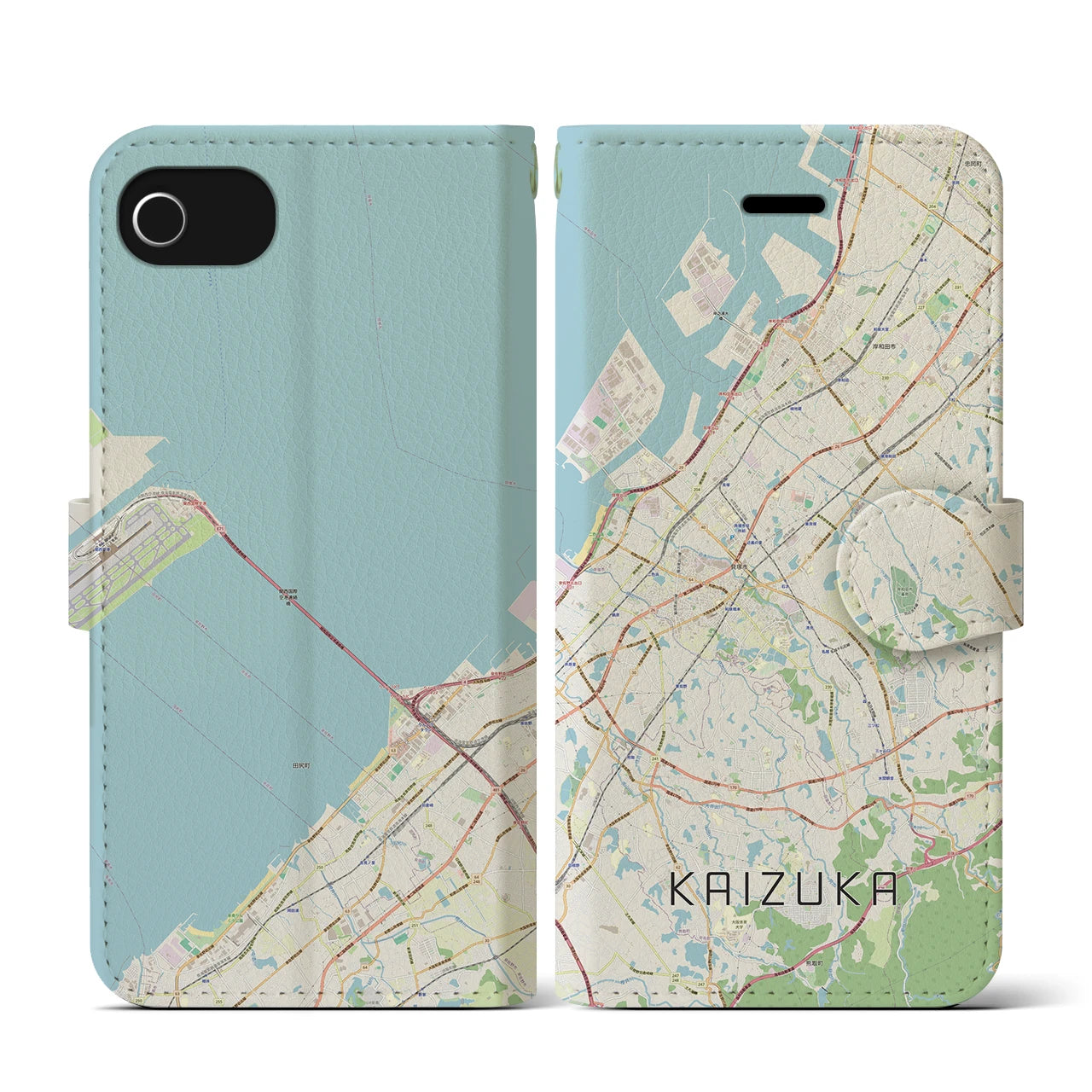 【貝塚(大阪府)】地図柄iPhoneケース(手帳タイプ)ナチュラル・iPhone SE(第3 / 第2世代) / 8 / 7 / 6s / 6 用