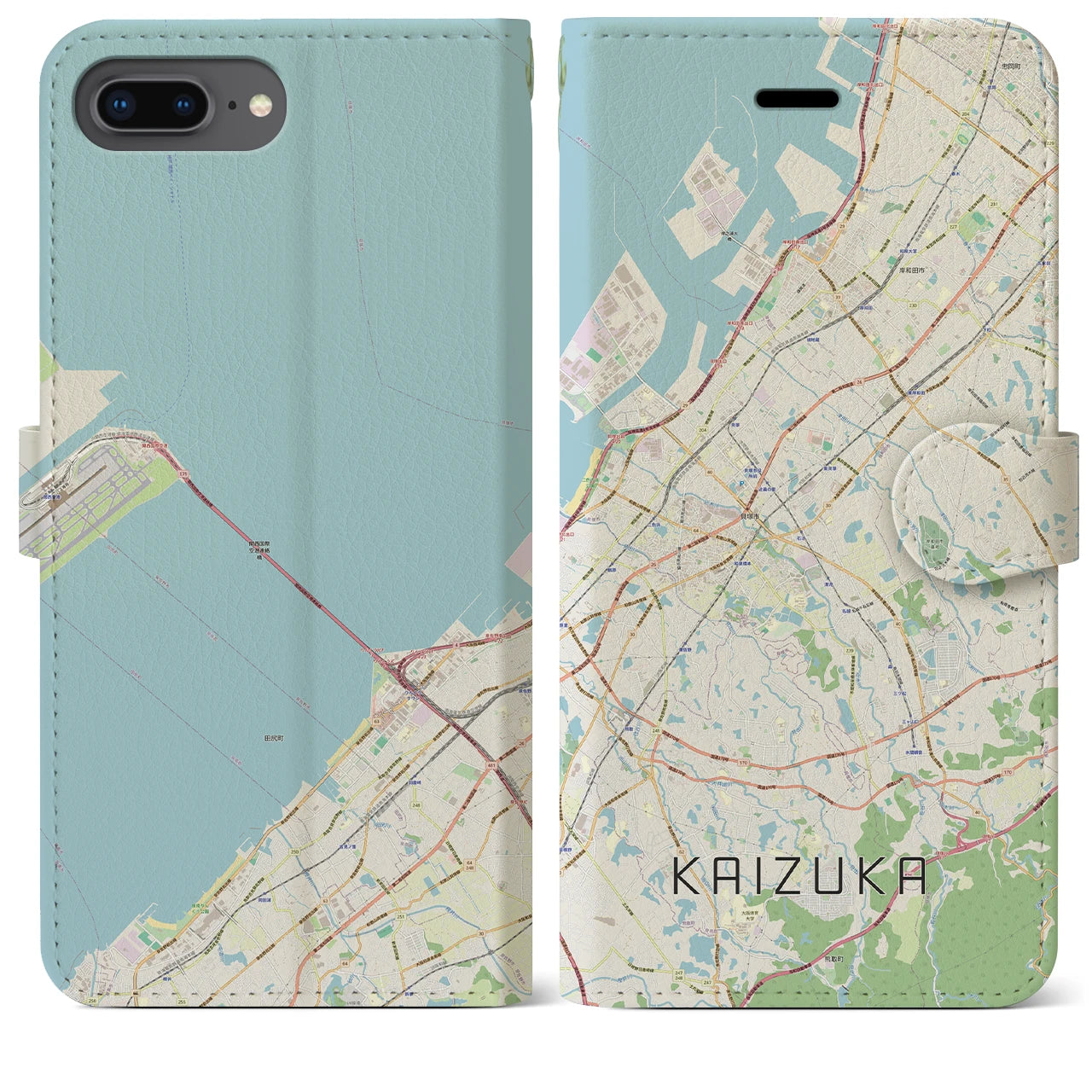 【貝塚(大阪府)】地図柄iPhoneケース(手帳タイプ)ナチュラル・iPhone 8Plus /7Plus / 6sPlus / 6Plus 用
