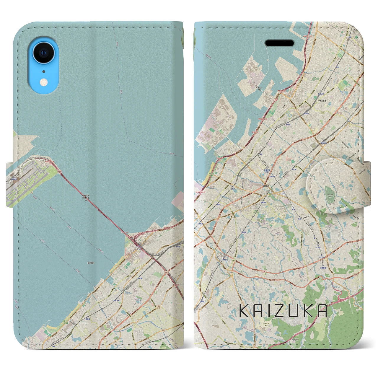 【貝塚(大阪府)】地図柄iPhoneケース(手帳タイプ)ナチュラル・iPhone XR 用