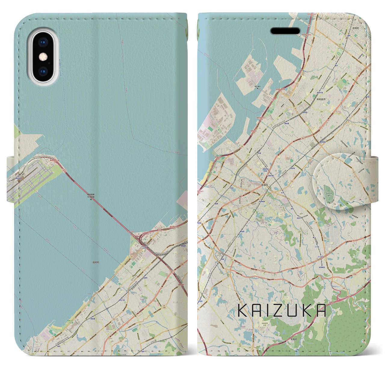 【貝塚(大阪府)】地図柄iPhoneケース(手帳タイプ)ナチュラル・iPhone XS Max 用