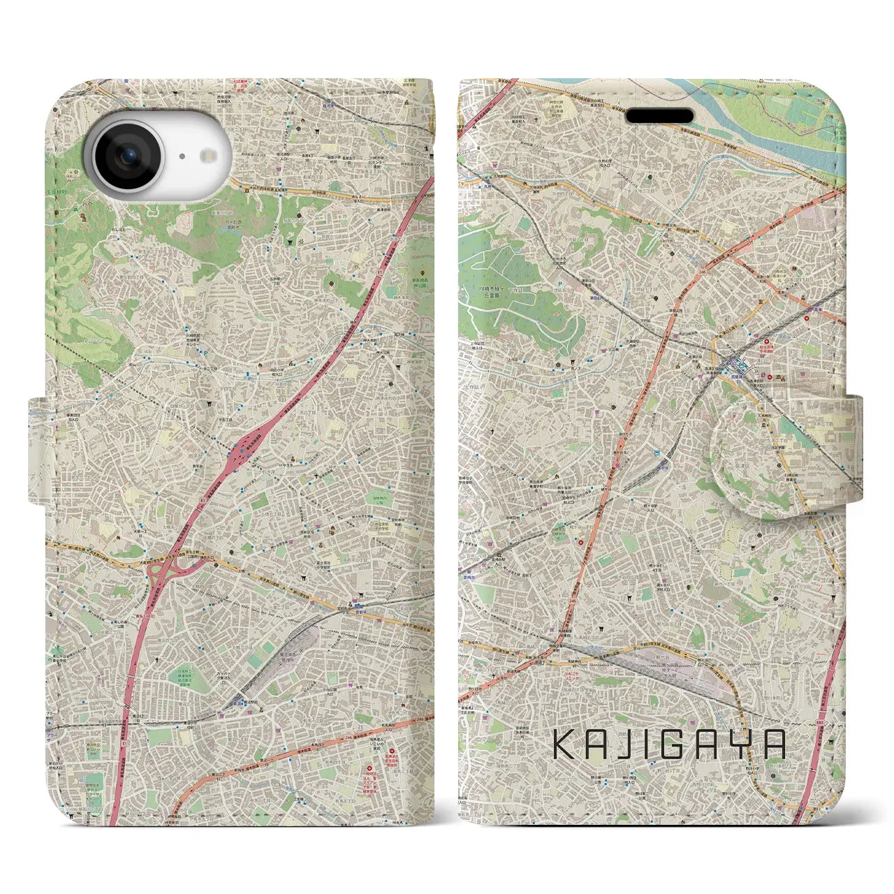 【梶が谷(神奈川県)】地図柄iPhoneケース(手帳タイプ)