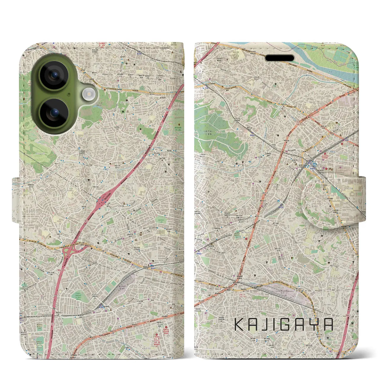 【梶が谷(神奈川県)】地図柄iPhoneケース(手帳タイプ)モノトーン・iPhone 17 Pro Max 用