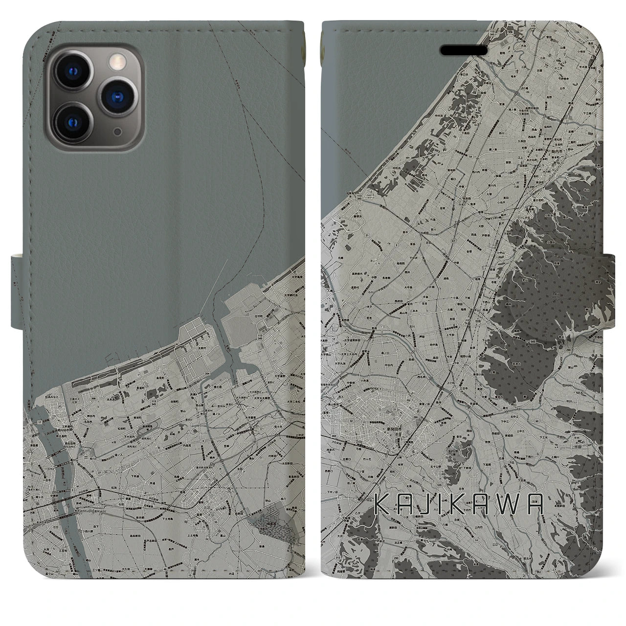 【加治川(新潟県)】地図柄iPhoneケース(手帳タイプ)