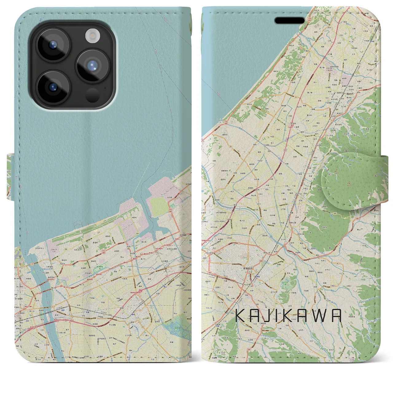 【加治川(新潟県)】地図柄iPhoneケース(手帳タイプ)ナチュラル・iPhone 15 Pro Max 用