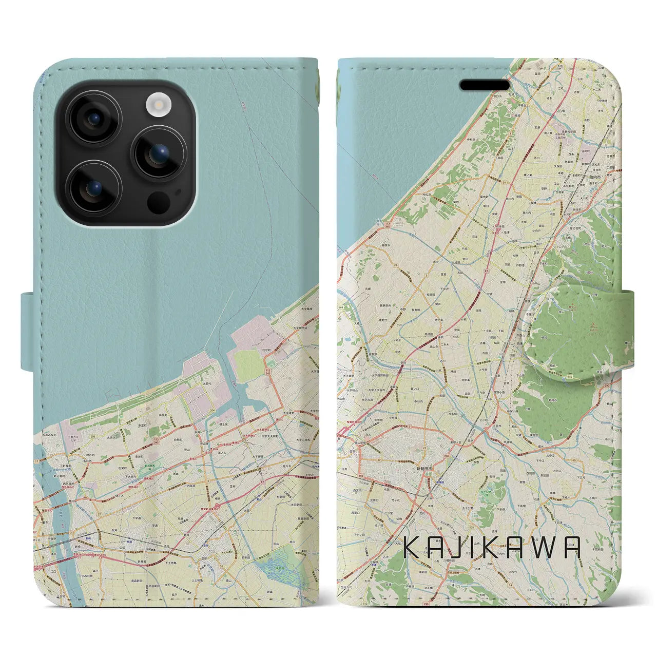 【加治川(新潟県)】地図柄iPhoneケース(手帳タイプ)ナチュラル・iPhone 16 用
