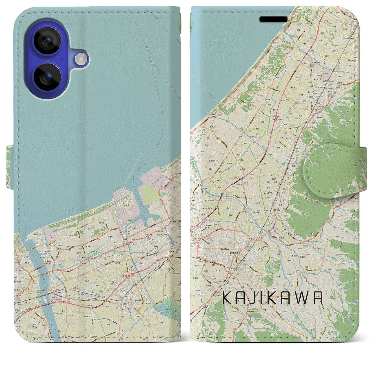 【加治川(新潟県)】地図柄iPhoneケース(手帳タイプ)ナチュラル・iPhone 16 Pro Max 用