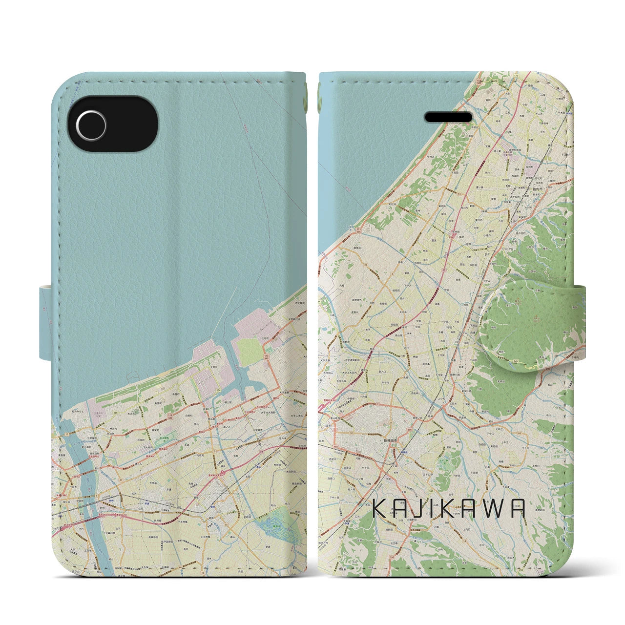 【加治川(新潟県)】地図柄iPhoneケース(手帳タイプ)ナチュラル・iPhone SE(第3 / 第2世代) / 8 / 7 / 6s / 6 用