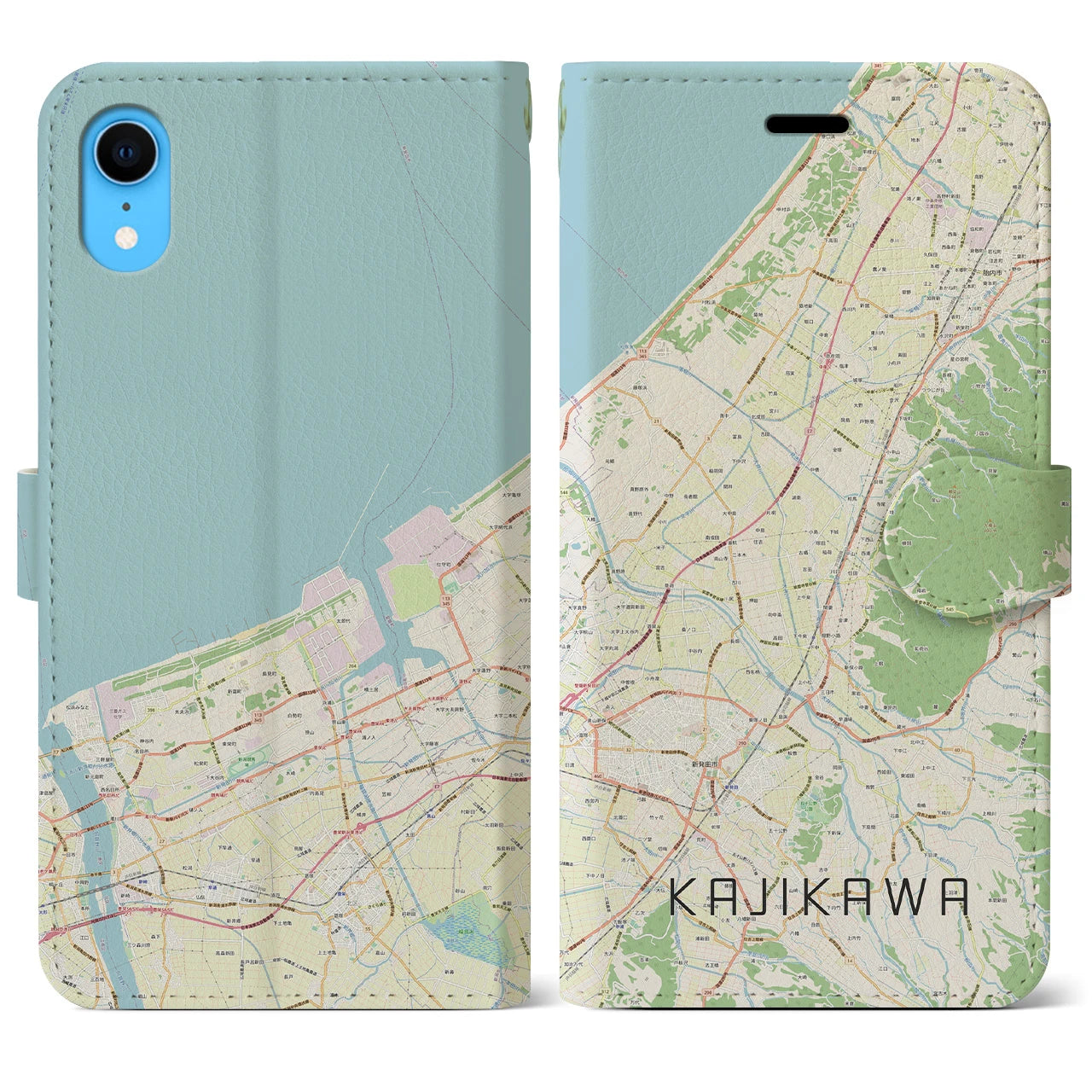 【加治川(新潟県)】地図柄iPhoneケース(手帳タイプ)ナチュラル・iPhone XR 用