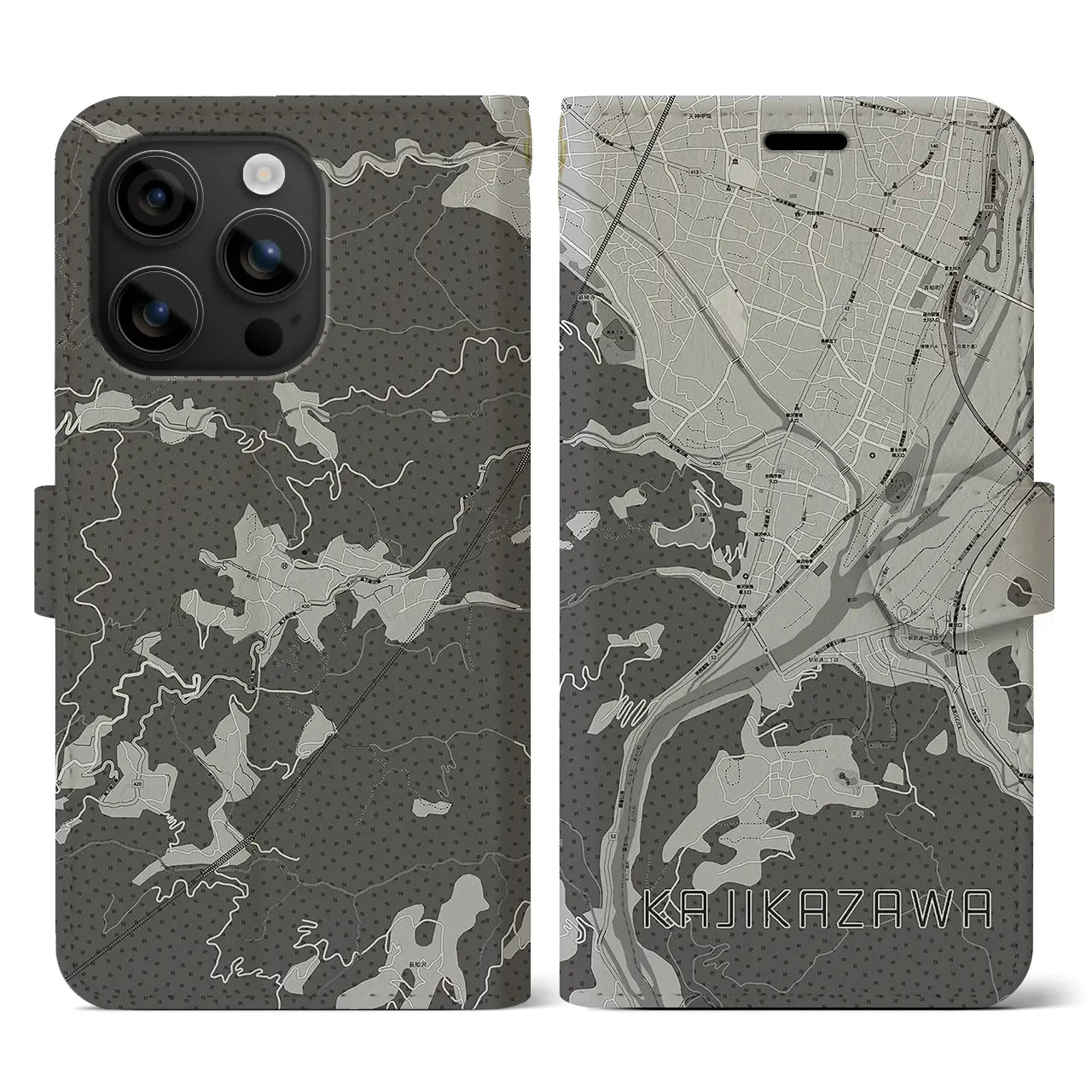 【鰍沢(山梨県)】地図柄iPhoneケース(手帳タイプ)モノトーン・iPhone 16 用