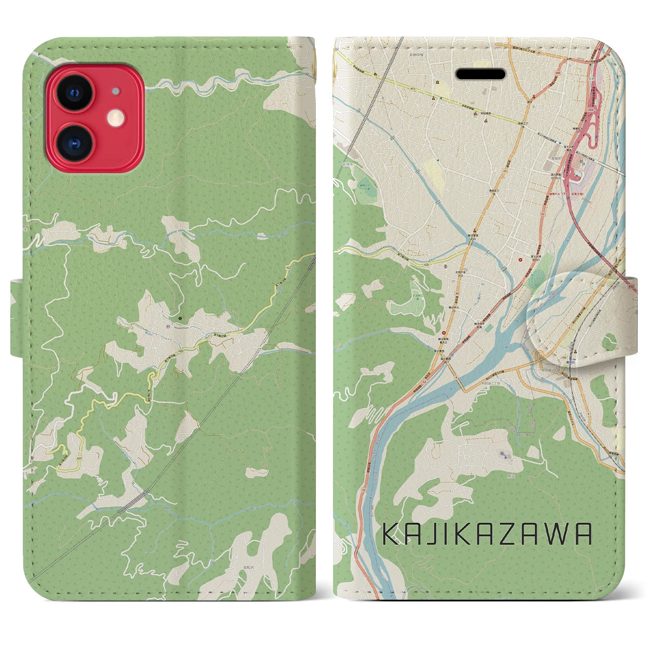 【鰍沢(山梨県)】地図柄iPhoneケース(手帳タイプ)ナチュラル・iPhone 11 用