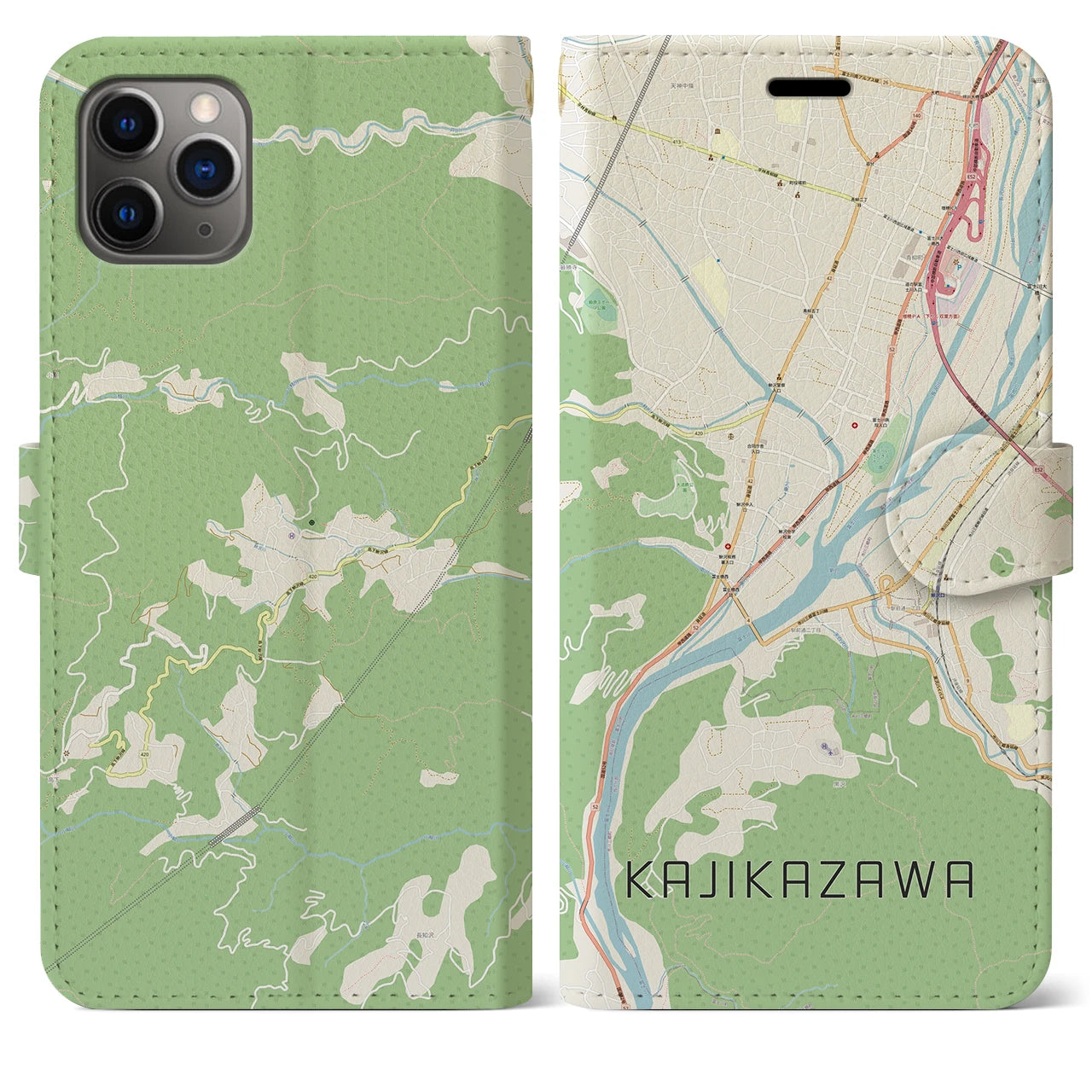 【鰍沢(山梨県)】地図柄iPhoneケース(手帳タイプ)ナチュラル・iPhone 11 Pro Max 用