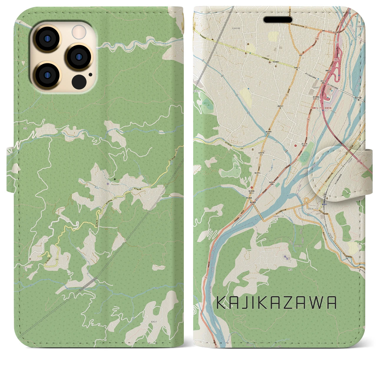 【鰍沢(山梨県)】地図柄iPhoneケース(手帳タイプ)ナチュラル・iPhone 12 Pro Max 用