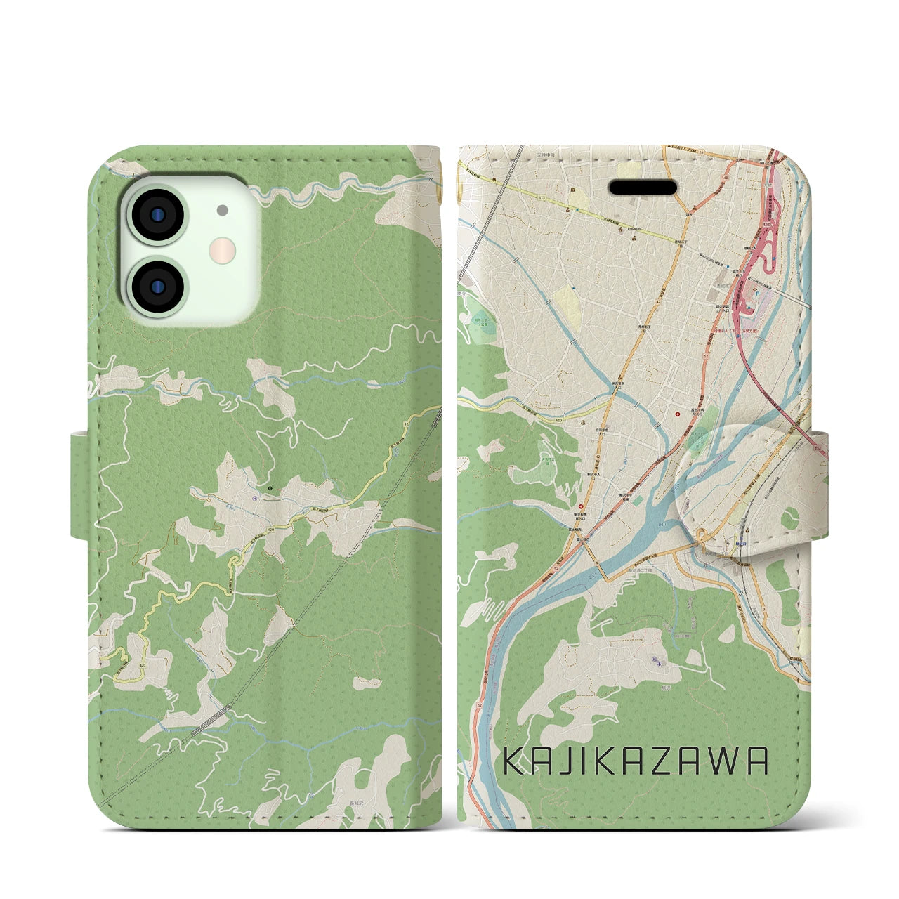 【鰍沢(山梨県)】地図柄iPhoneケース(手帳タイプ)ナチュラル・iPhone 12 mini 用