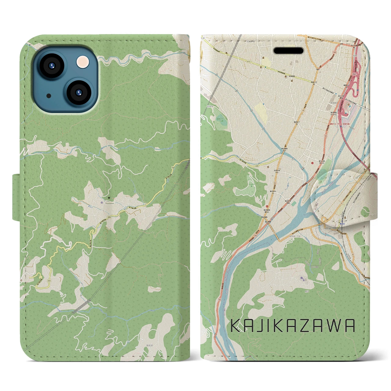 【鰍沢(山梨県)】地図柄iPhoneケース(手帳タイプ)ナチュラル・iPhone 13 用