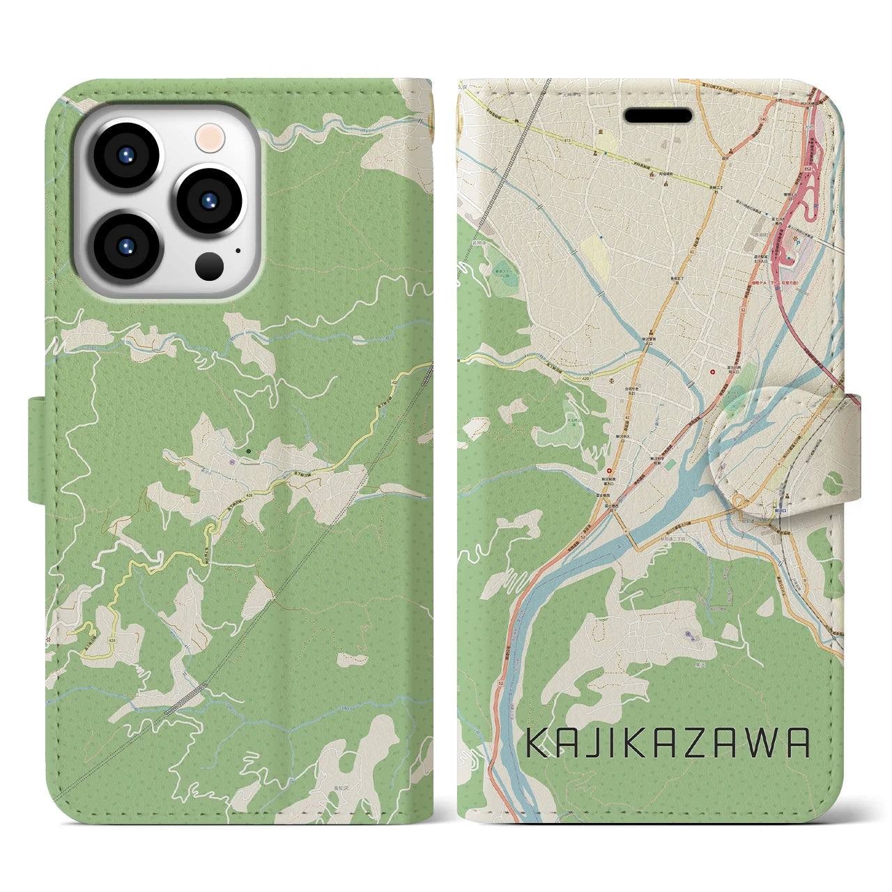 【鰍沢(山梨県)】地図柄iPhoneケース(手帳タイプ)ナチュラル・iPhone 13 Pro 用