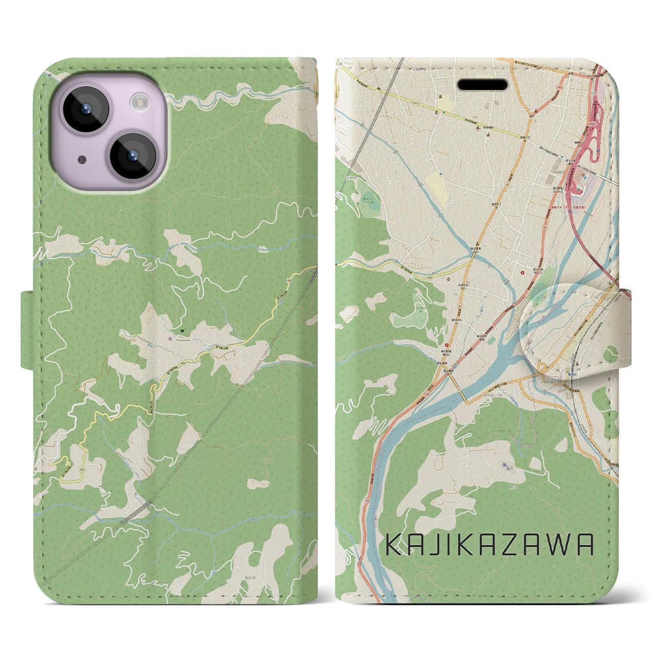 【鰍沢(山梨県)】地図柄iPhoneケース(手帳タイプ)ナチュラル・iPhone 14 用