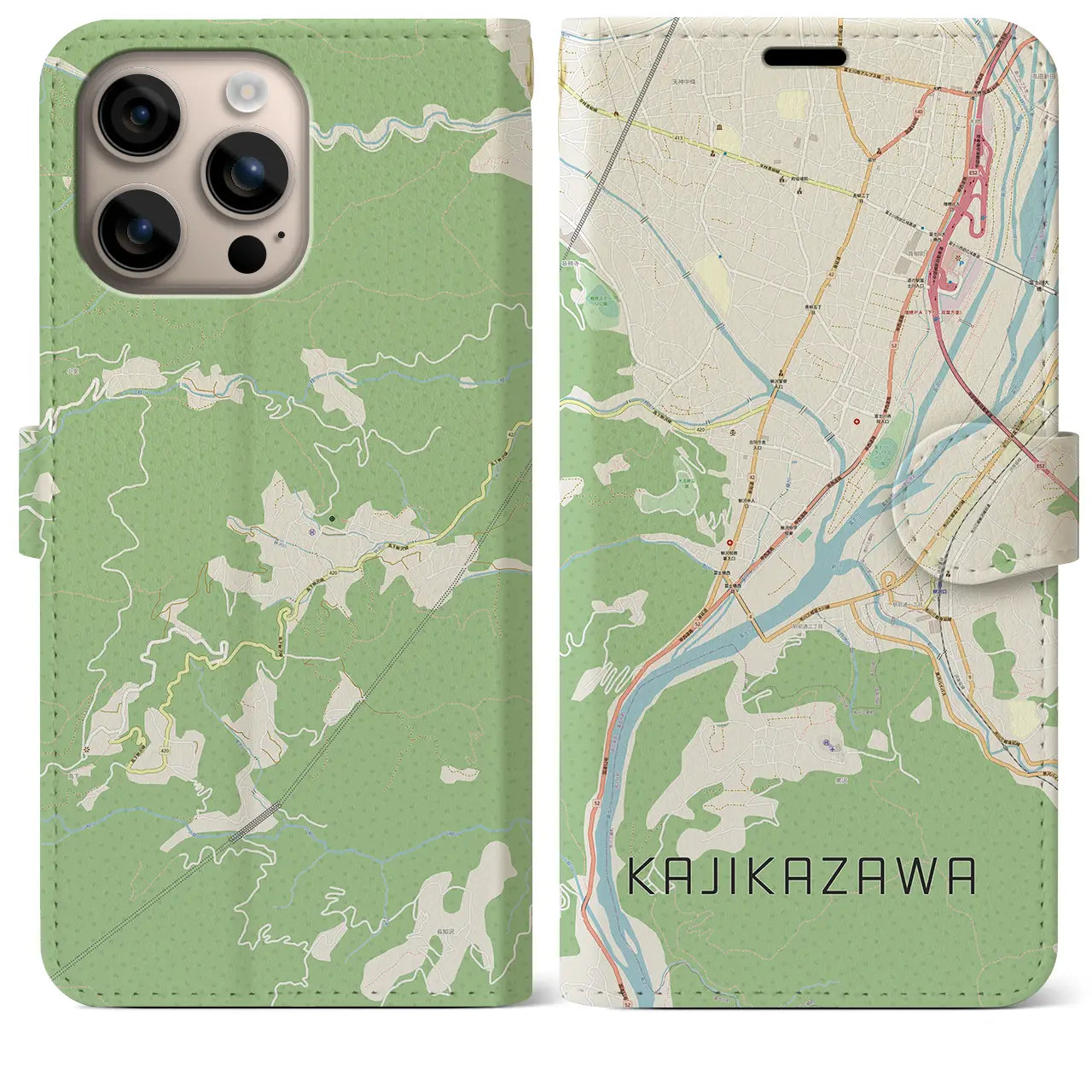 【鰍沢(山梨県)】地図柄iPhoneケース(手帳タイプ)ナチュラル・iPhone 16 Plus 用