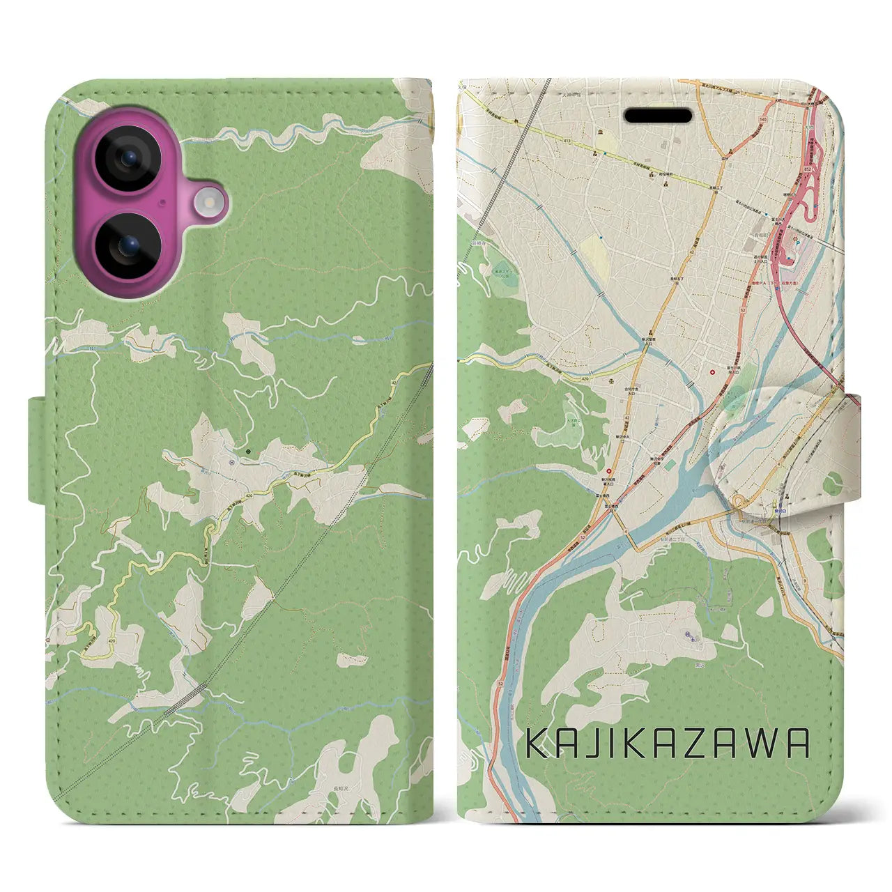 【鰍沢(山梨県)】地図柄iPhoneケース(手帳タイプ)ナチュラル・iPhone 16 Pro 用