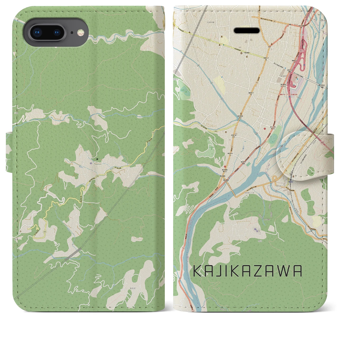 【鰍沢(山梨県)】地図柄iPhoneケース(手帳タイプ)ナチュラル・iPhone 8Plus /7Plus / 6sPlus / 6Plus 用