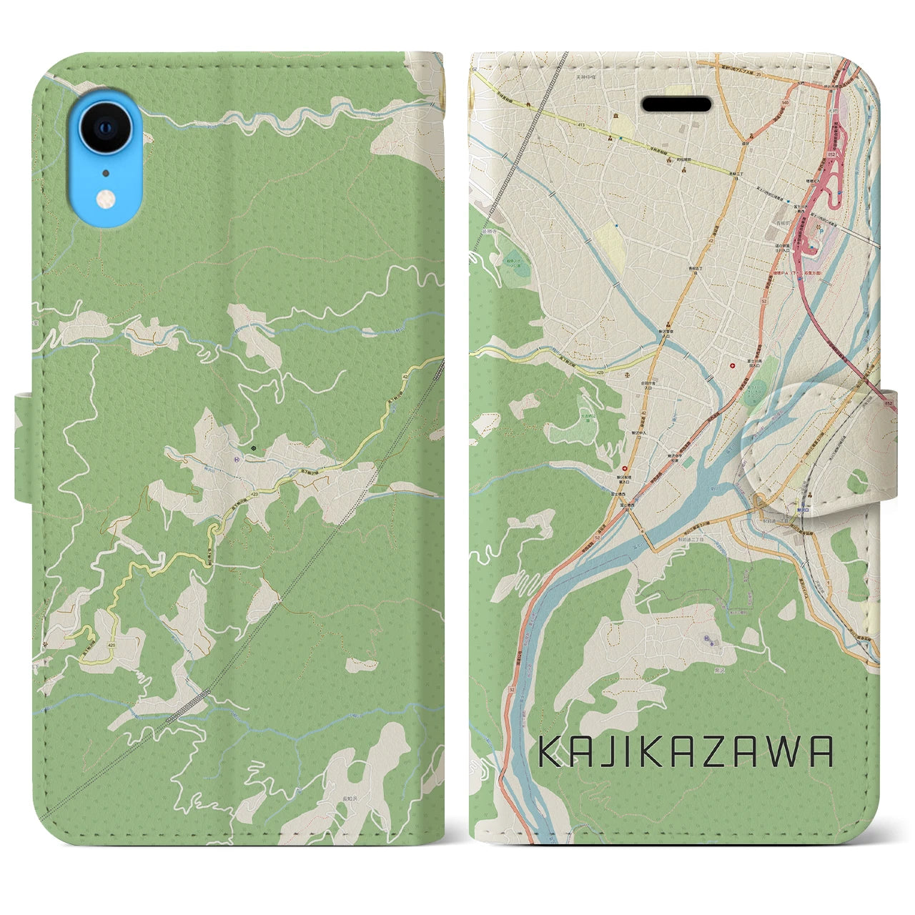 【鰍沢(山梨県)】地図柄iPhoneケース(手帳タイプ)ナチュラル・iPhone XR 用