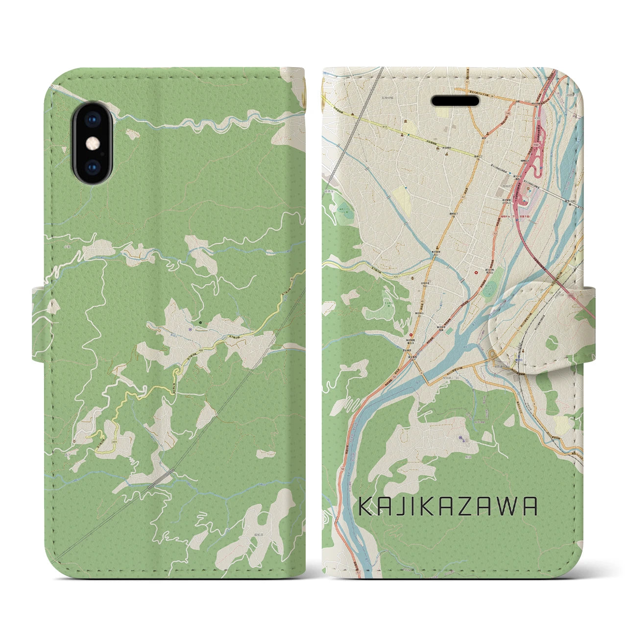 【鰍沢(山梨県)】地図柄iPhoneケース(手帳タイプ)ナチュラル・iPhone XS / X 用
