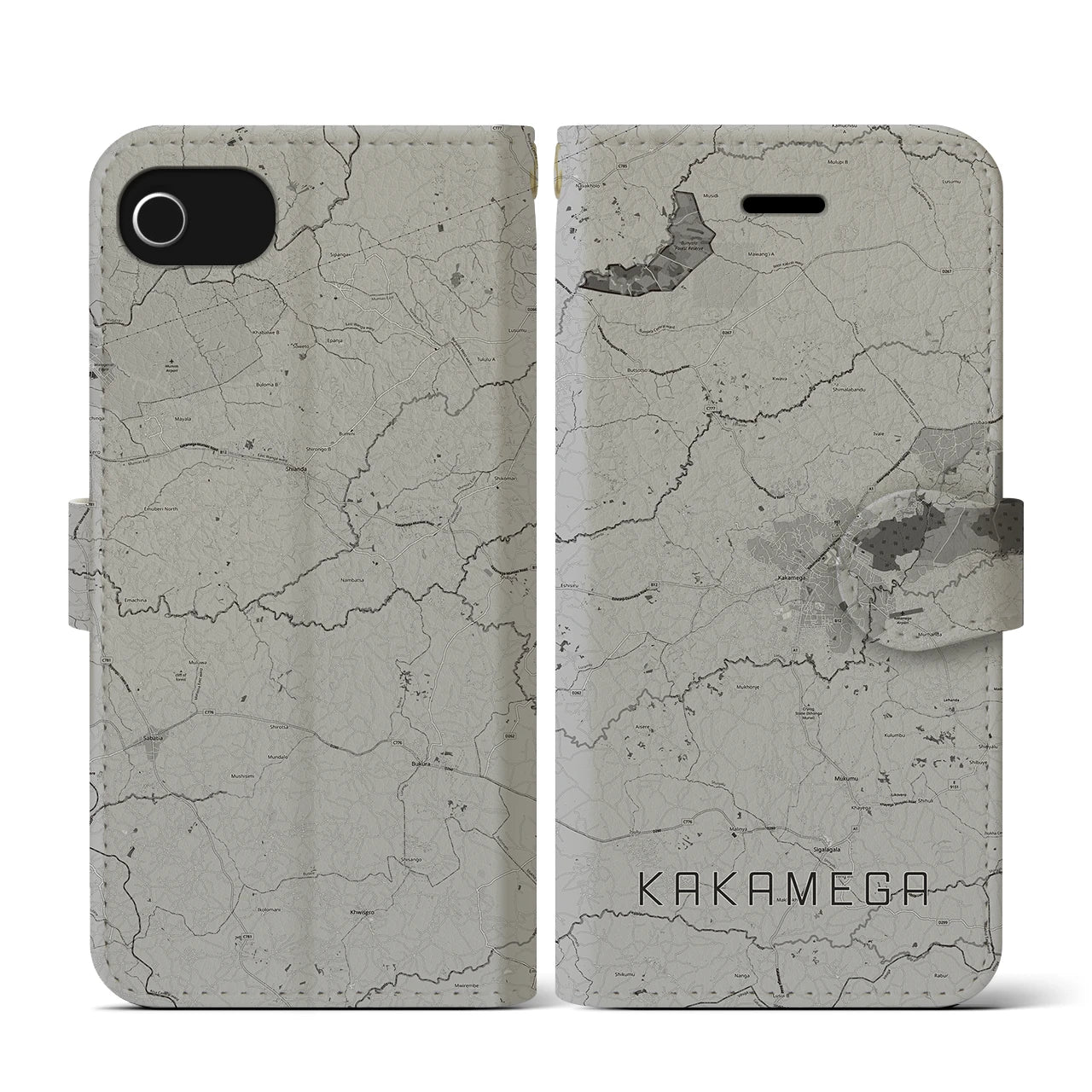 【カカメガ(ケニア)】地図柄iPhoneケース(手帳タイプ)モノトーン・iPhone SE(第3 / 第2世代) / 8 / 7 / 6s / 6 用