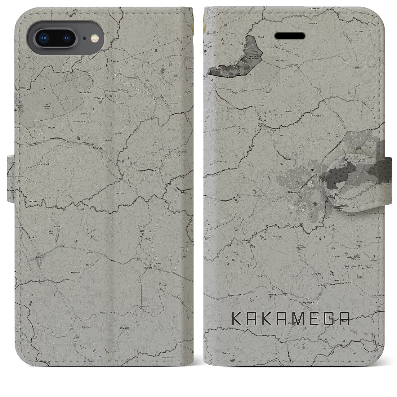 【カカメガ(ケニア)】地図柄iPhoneケース(手帳タイプ)モノトーン・iPhone 8Plus /7Plus / 6sPlus / 6Plus 用