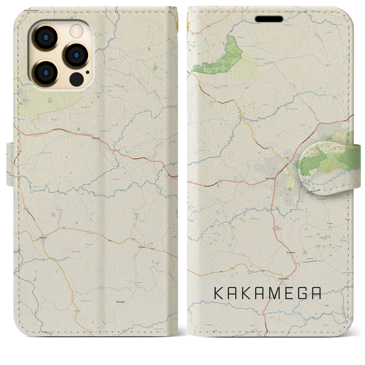 【カカメガ(ケニア)】地図柄iPhoneケース(手帳タイプ)ナチュラル・iPhone 12 Pro Max 用