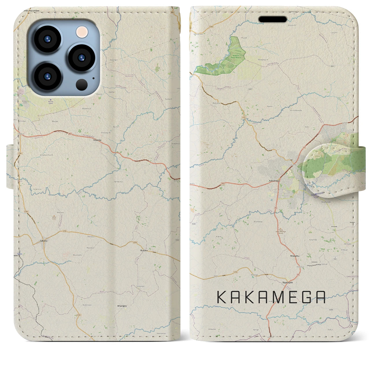 【カカメガ(ケニア)】地図柄iPhoneケース(手帳タイプ)ナチュラル・iPhone 13 Pro Max 用