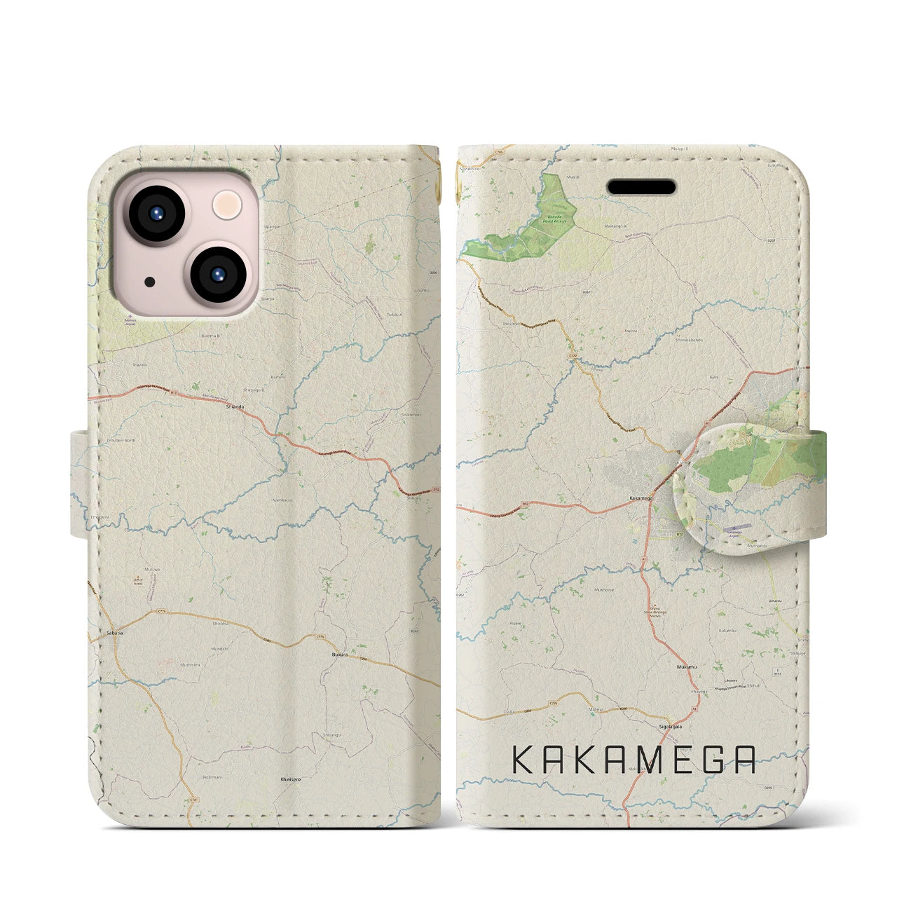 【カカメガ(ケニア)】地図柄iPhoneケース(手帳タイプ)ナチュラル・iPhone 13 mini 用