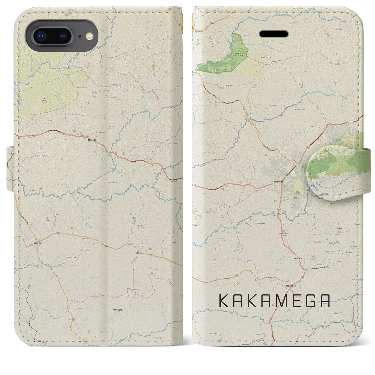 【カカメガ(ケニア)】地図柄iPhoneケース(手帳タイプ)ナチュラル・iPhone 8Plus /7Plus / 6sPlus / 6Plus 用