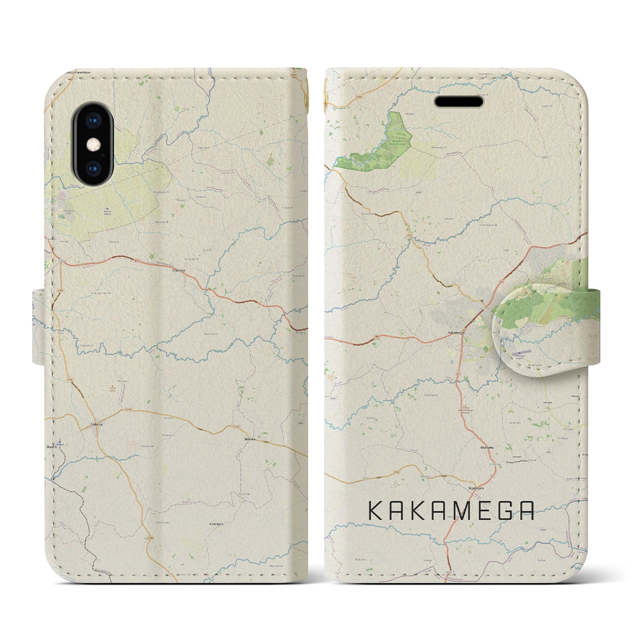 【カカメガ(ケニア)】地図柄iPhoneケース(手帳タイプ)ナチュラル・iPhone XS / X 用