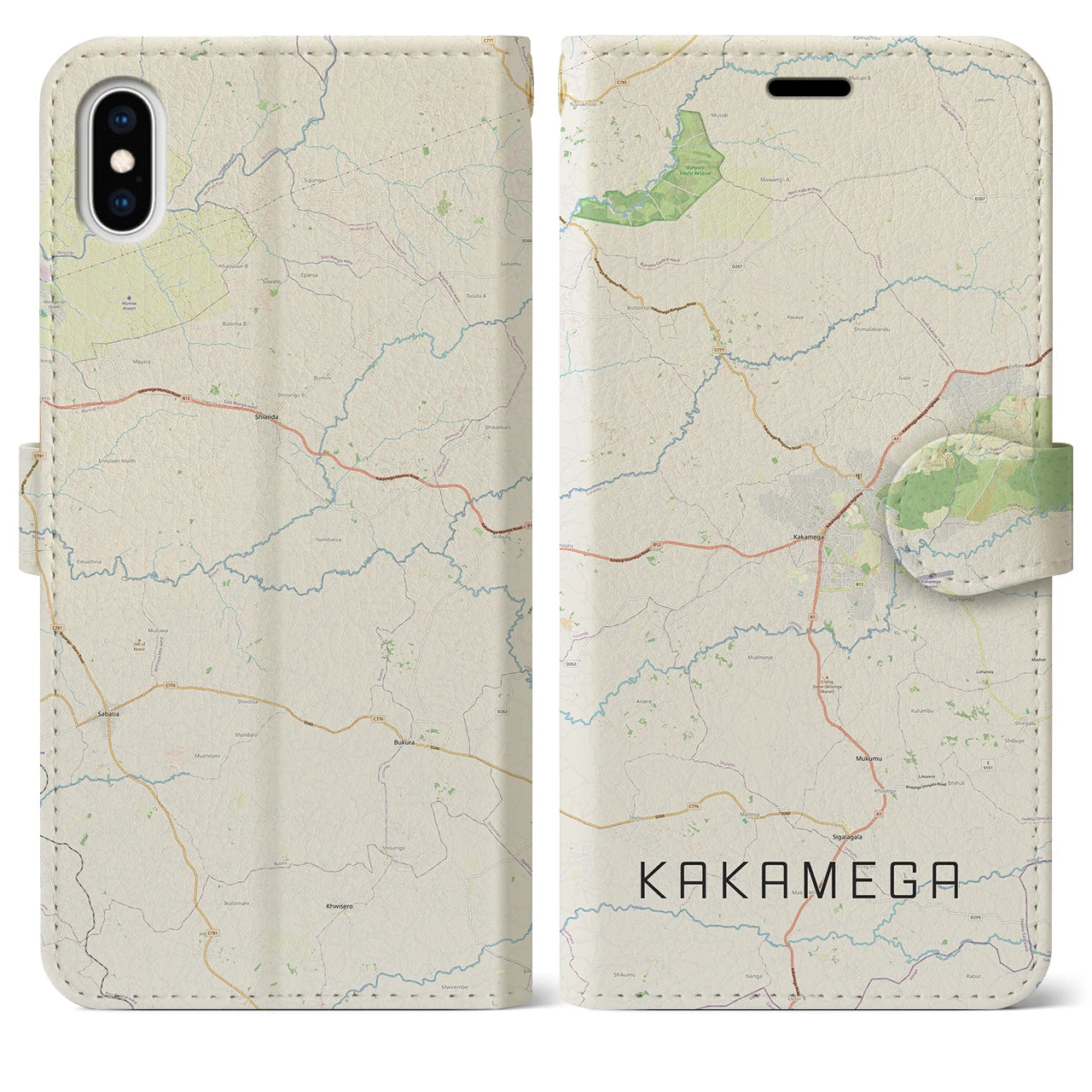 【カカメガ(ケニア)】地図柄iPhoneケース(手帳タイプ)ナチュラル・iPhone XS Max 用