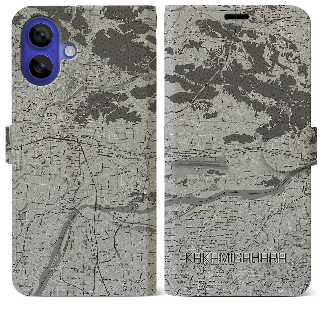 【各務原(岐阜県)】地図柄iPhoneケース(手帳タイプ)モノトーン・iPhone 16 Pro Max 用