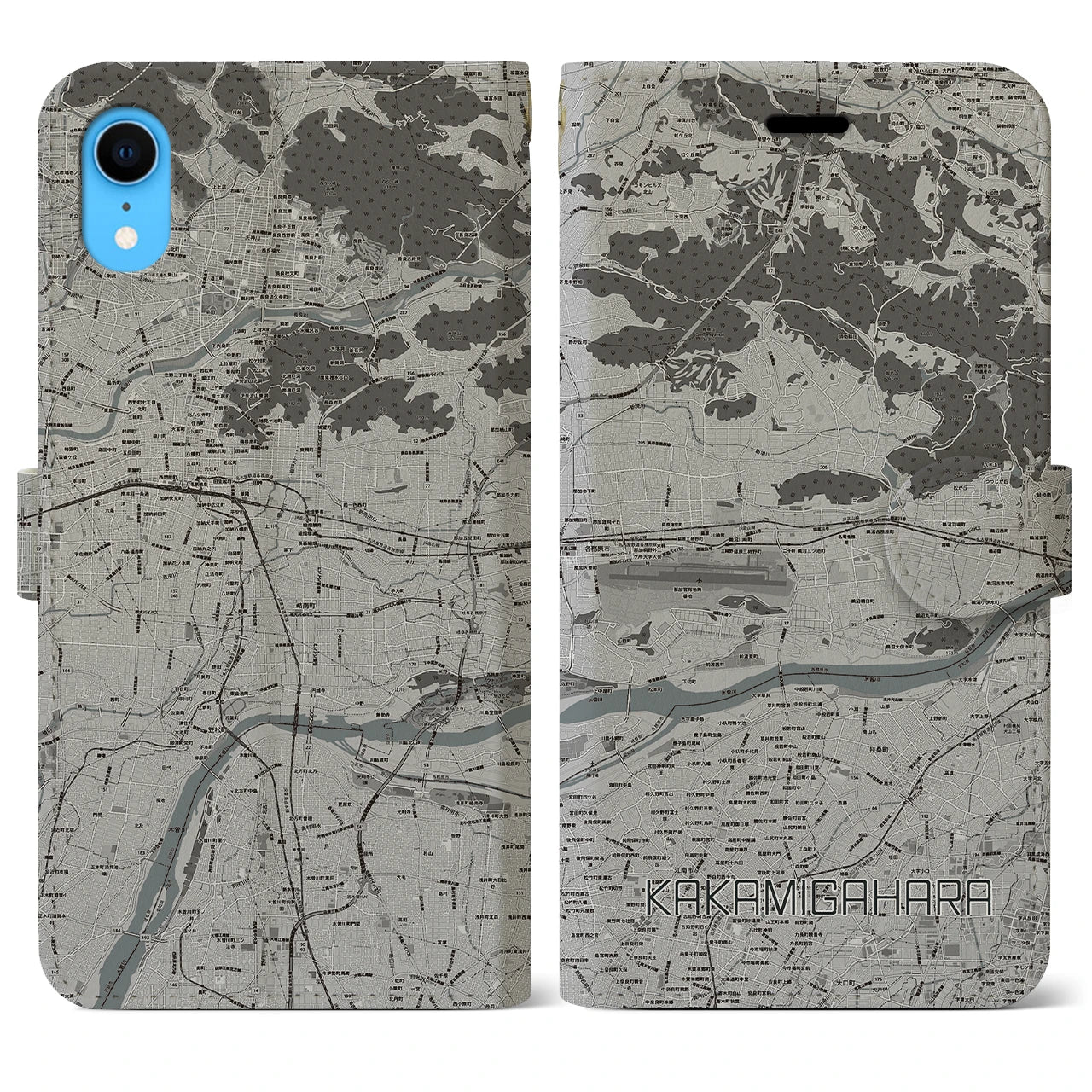 【各務原(岐阜県)】地図柄iPhoneケース(手帳タイプ)モノトーン・iPhone XR 用