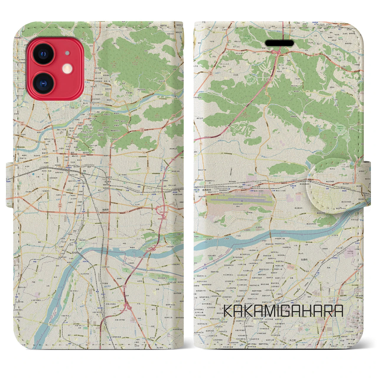 【各務原(岐阜県)】地図柄iPhoneケース(手帳タイプ)ナチュラル・iPhone 11 用