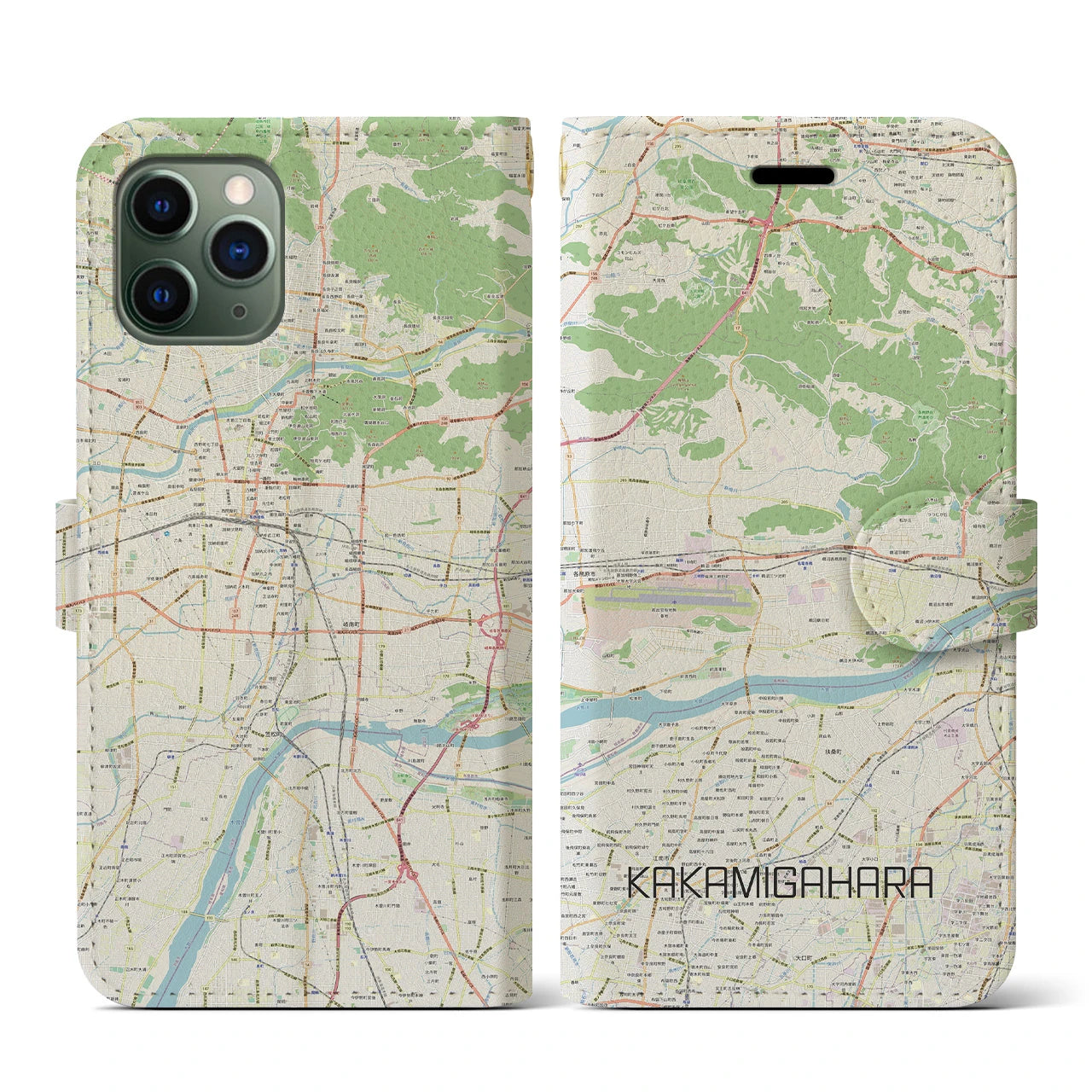 【各務原(岐阜県)】地図柄iPhoneケース(手帳タイプ)ナチュラル・iPhone 11 Pro 用