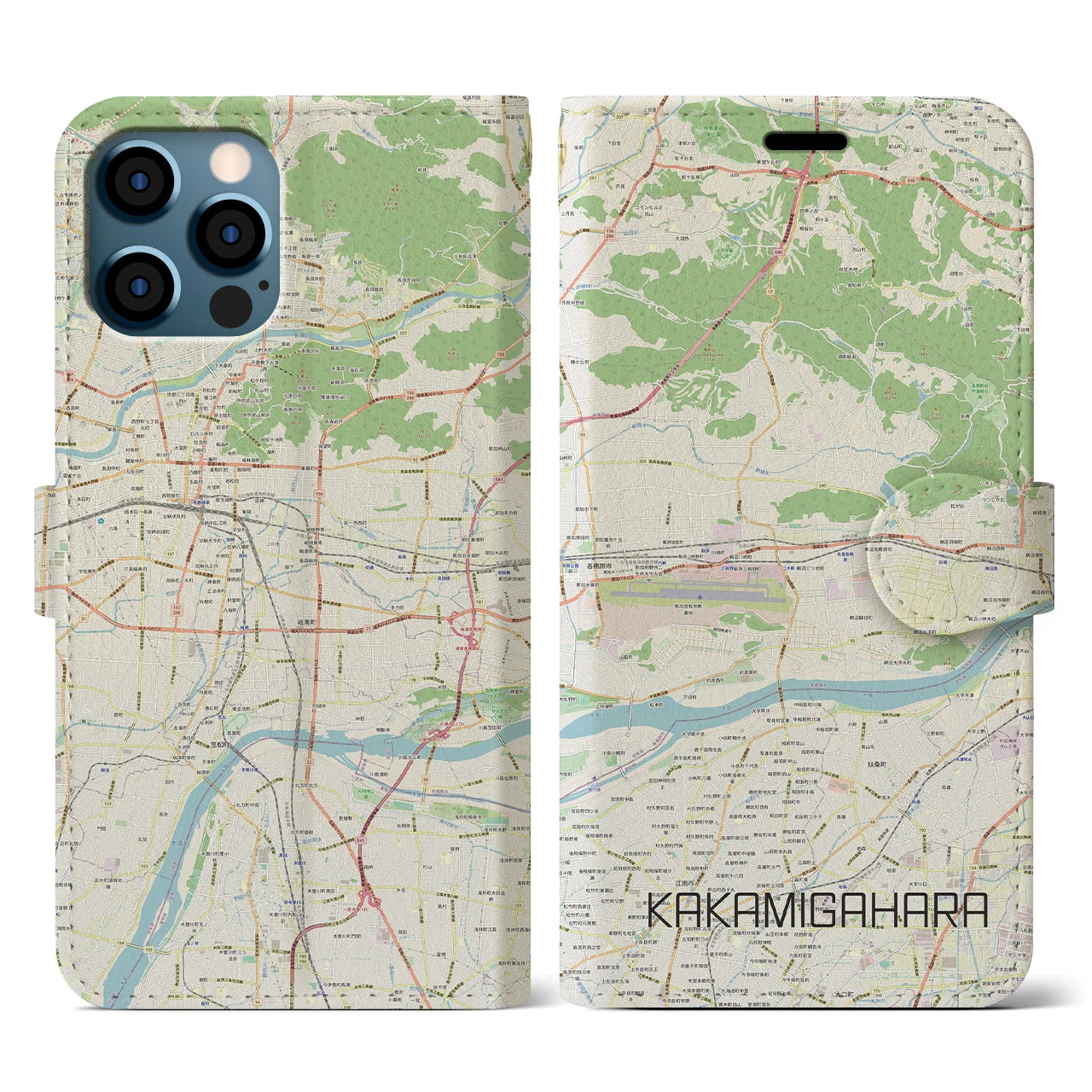 【各務原(岐阜県)】地図柄iPhoneケース(手帳タイプ)ナチュラル・iPhone 12 / 12 Pro 用