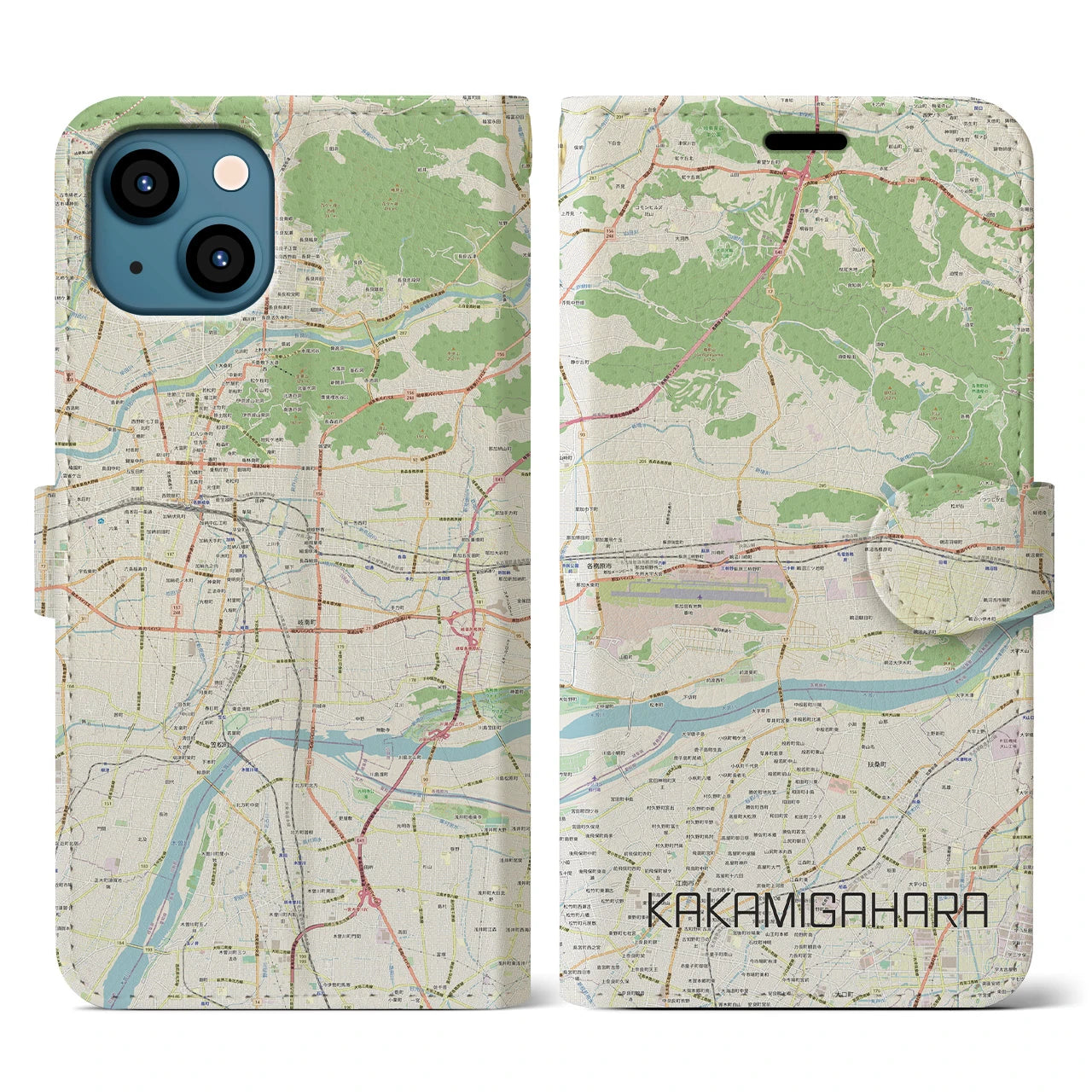 【各務原(岐阜県)】地図柄iPhoneケース(手帳タイプ)ナチュラル・iPhone 13 用
