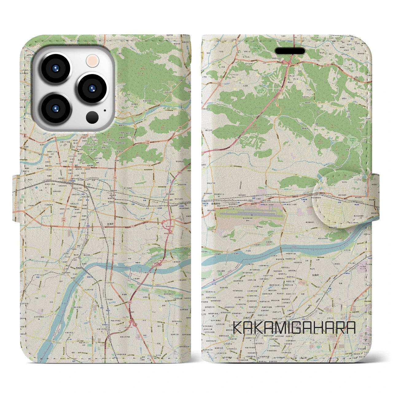 【各務原(岐阜県)】地図柄iPhoneケース(手帳タイプ)ナチュラル・iPhone 13 Pro 用