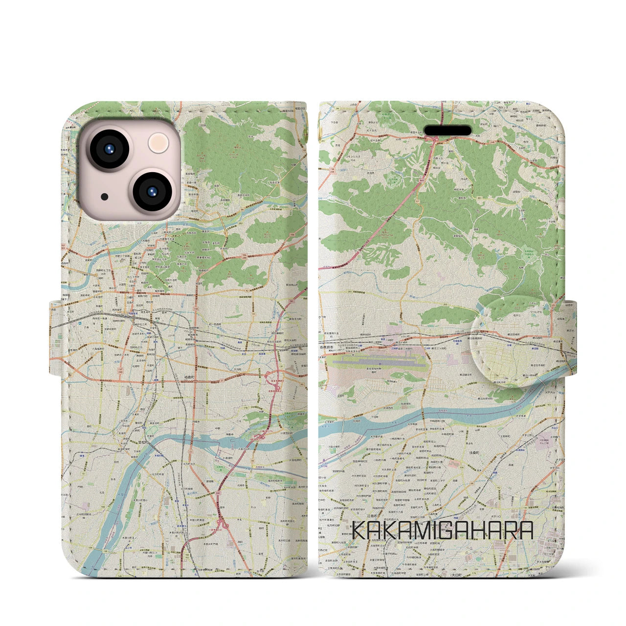 【各務原(岐阜県)】地図柄iPhoneケース(手帳タイプ)ナチュラル・iPhone 13 mini 用