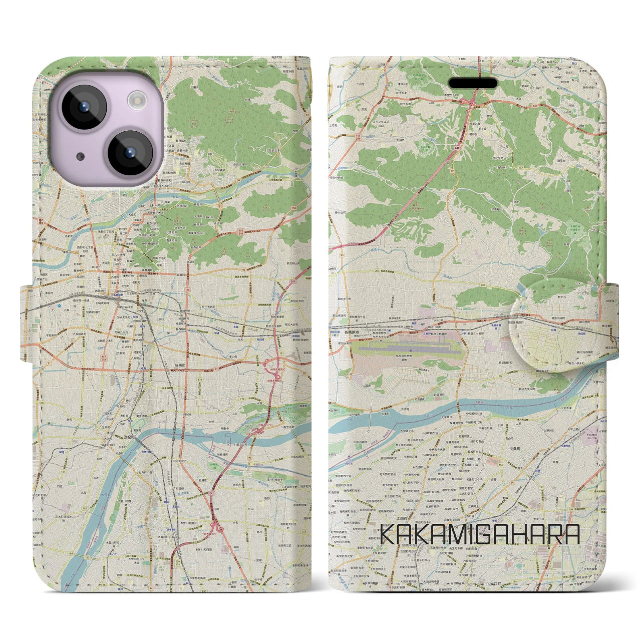 【各務原(岐阜県)】地図柄iPhoneケース(手帳タイプ)ナチュラル・iPhone 14 用